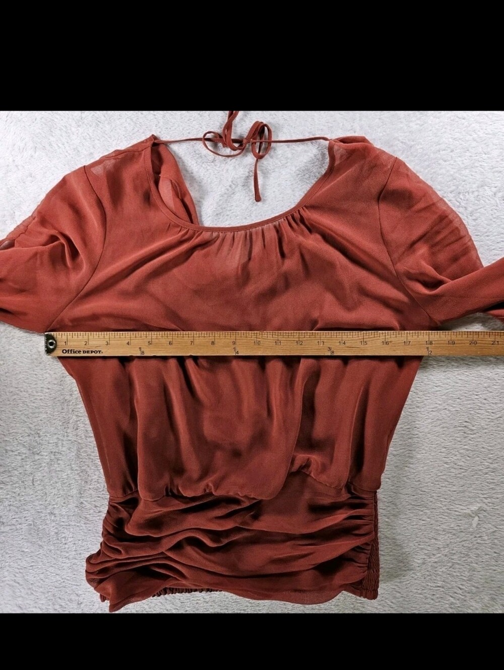 White House Black Market Sheer Long Sleeve Surplice Poplin Shirt Red Ochre New 6 - Picture 6 of 10